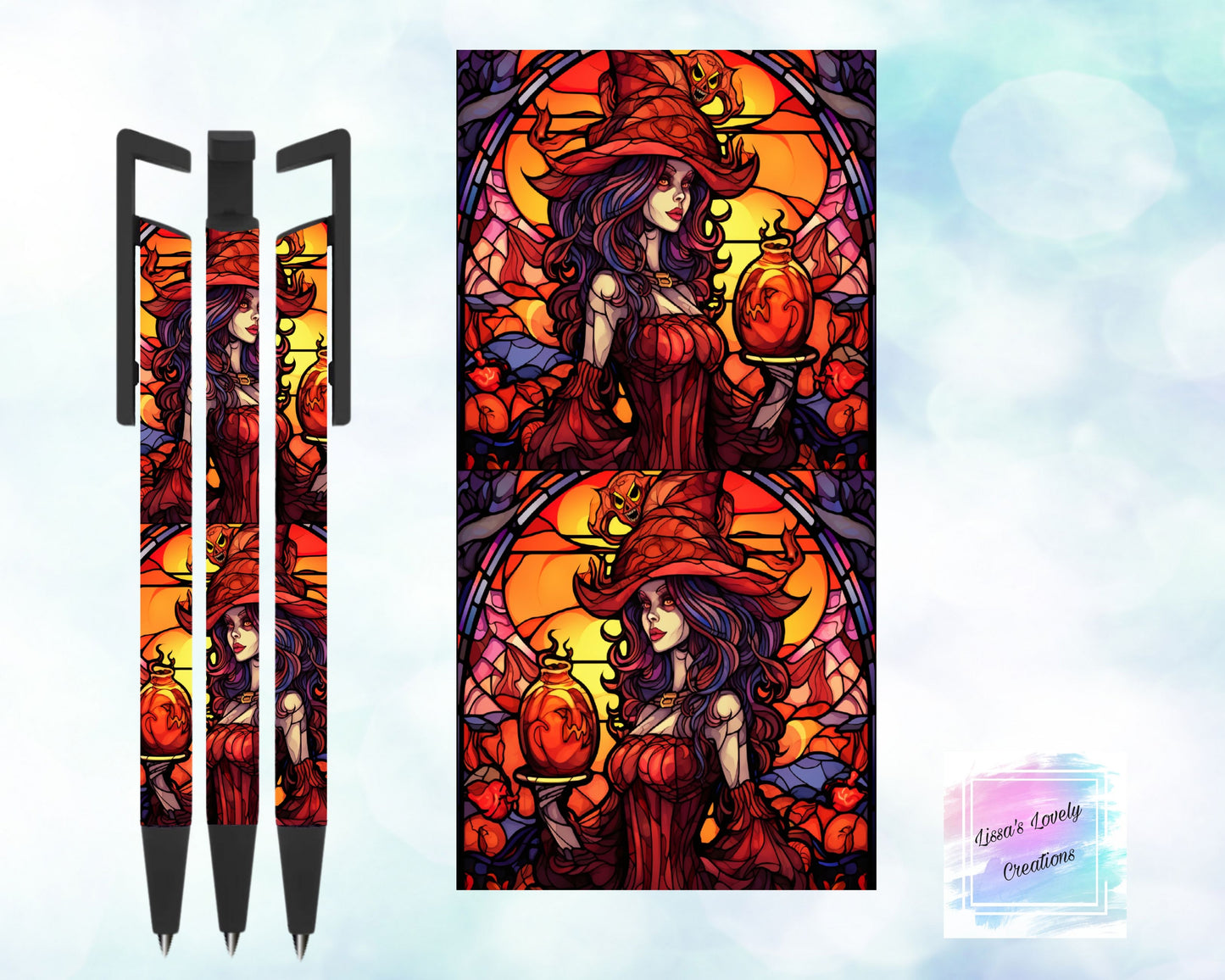 Red Stained Glass Witch Ink Pen
