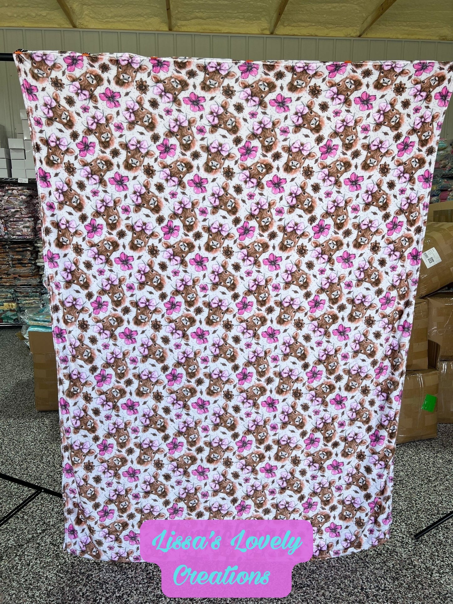 60x80 Cozy Blanket – Pink Highland Cow