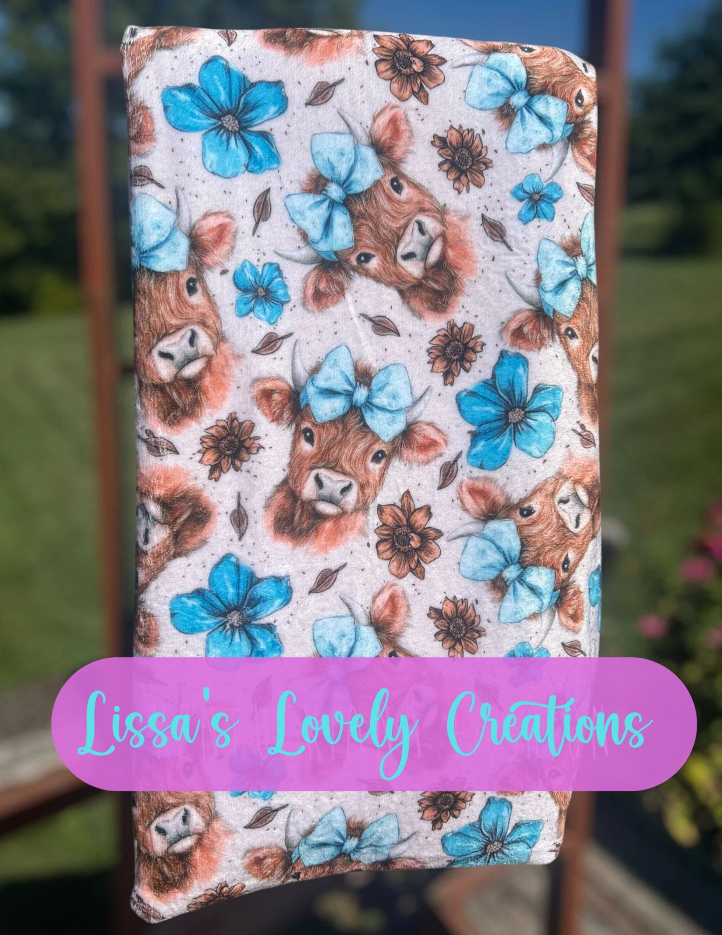 Teal Highland Cow Blanket