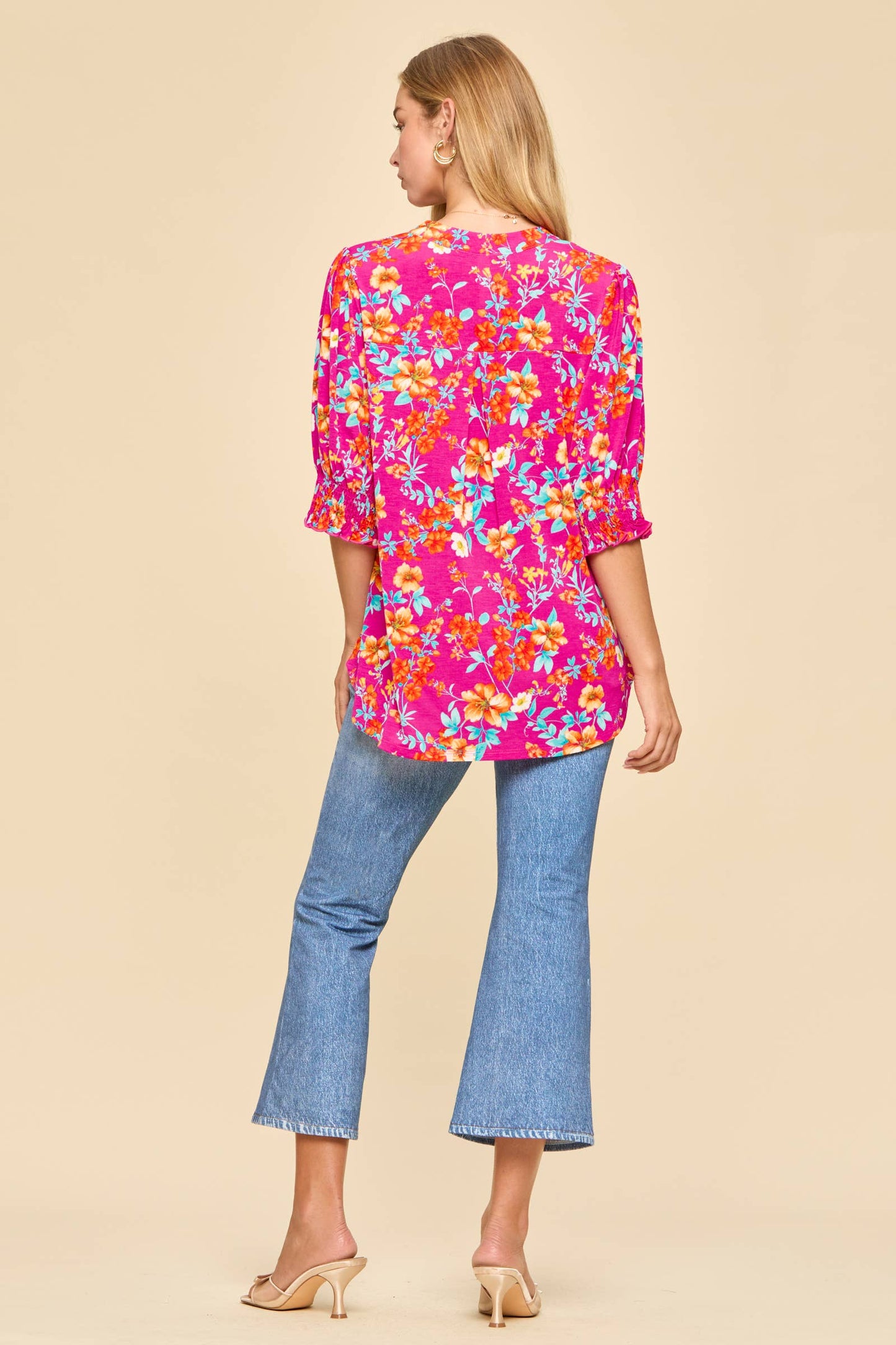 Dear Scarlett Smocked 3/4 Sleeve Lizzy Top
