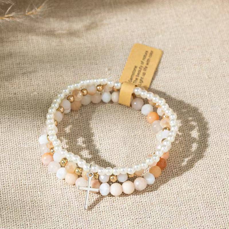 Cute Pink and White Cross Stackable Bracelet Christian