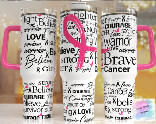 Breast Cancer Awareness Pink Ribbon word art 40oz Tumbler