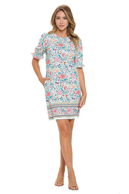 Aryeh Catalina Floral Print Dress with Ruffle Sleeves