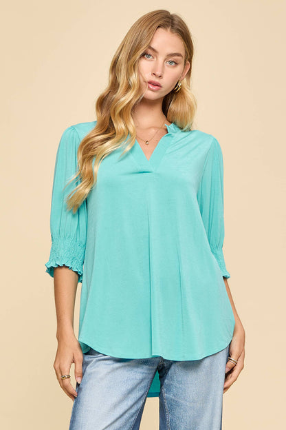 Dear Scarlett Smocked 3/4 Sleeve Lizzy Top