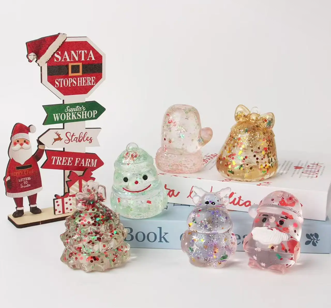 Glitter Christmas Character Squishy – Holiday Sensory Fidget Toy