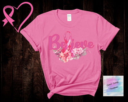 Breast Cancer Awareness Believe Floral Shirt