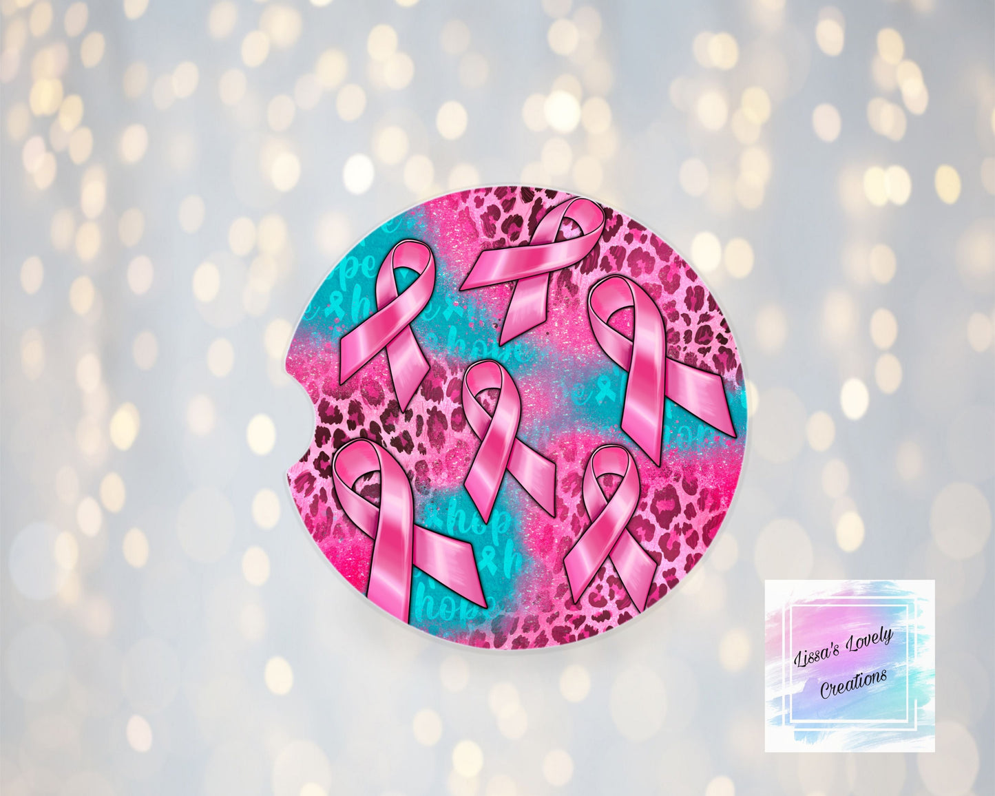 Pink Leopard Print Breast Cancer Ribbons Car Coasters