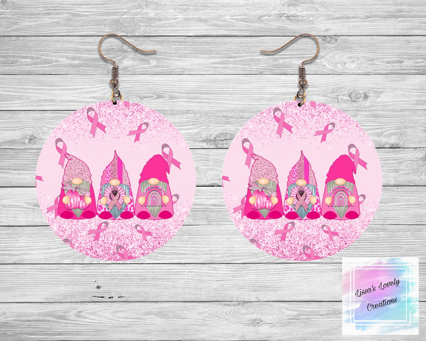 Breast Cancer Gnomes earrings