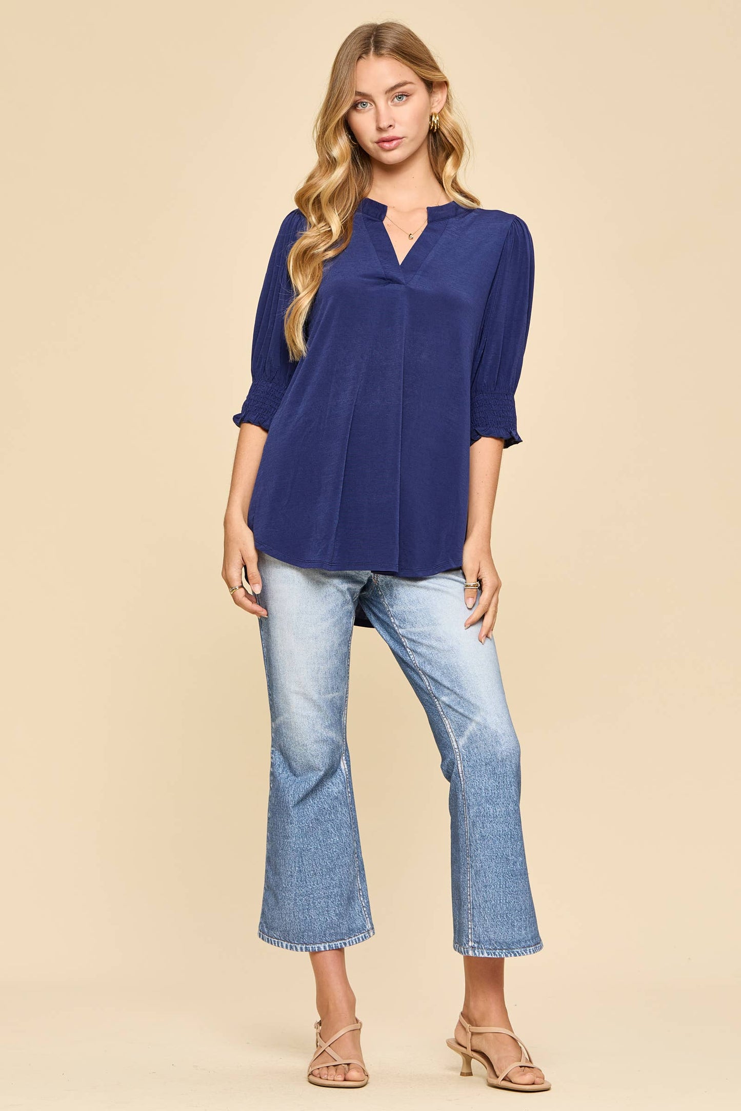 Dear Scarlett Smocked 3/4 Sleeve Lizzy Top