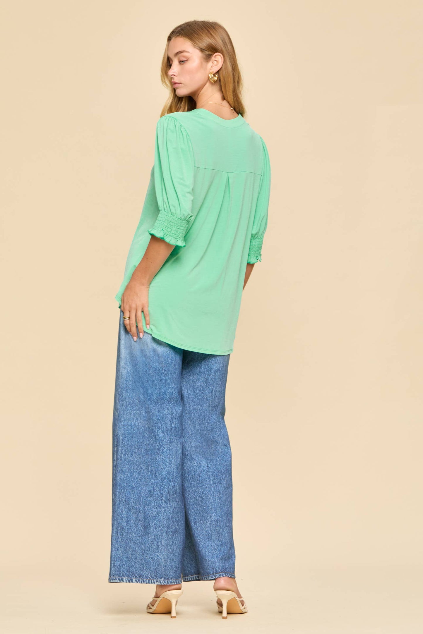 Dear Scarlett Smocked 3/4 Sleeve Lizzy Top