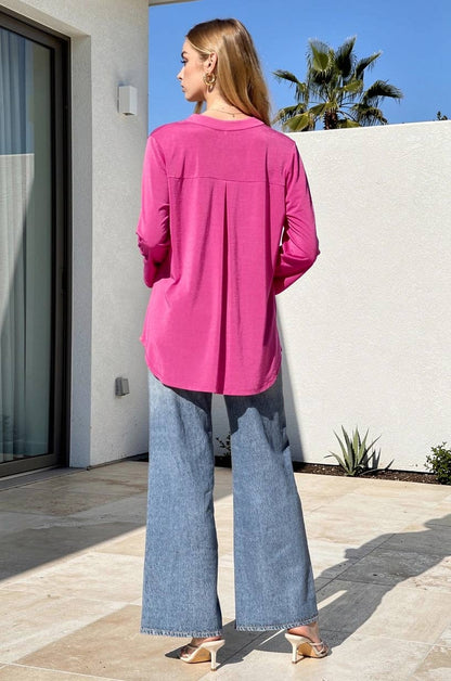 Dear Scarlett - Solid Lizzy Mandarin Collar 3/4 Sleeve Blouse