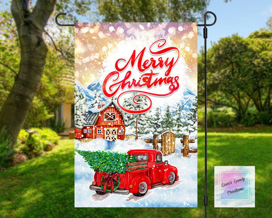 Merry Christmas Garden Flag (Red Truck)