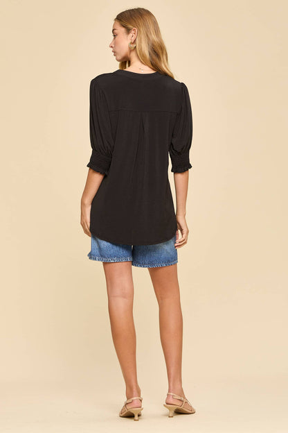 Dear Scarlett Smocked 3/4 Sleeve Lizzy Top