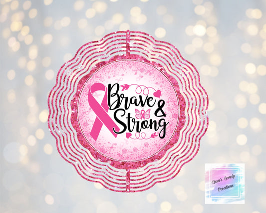 Breast Cancer Awareness Brave And Strong Hot pink wind spinner