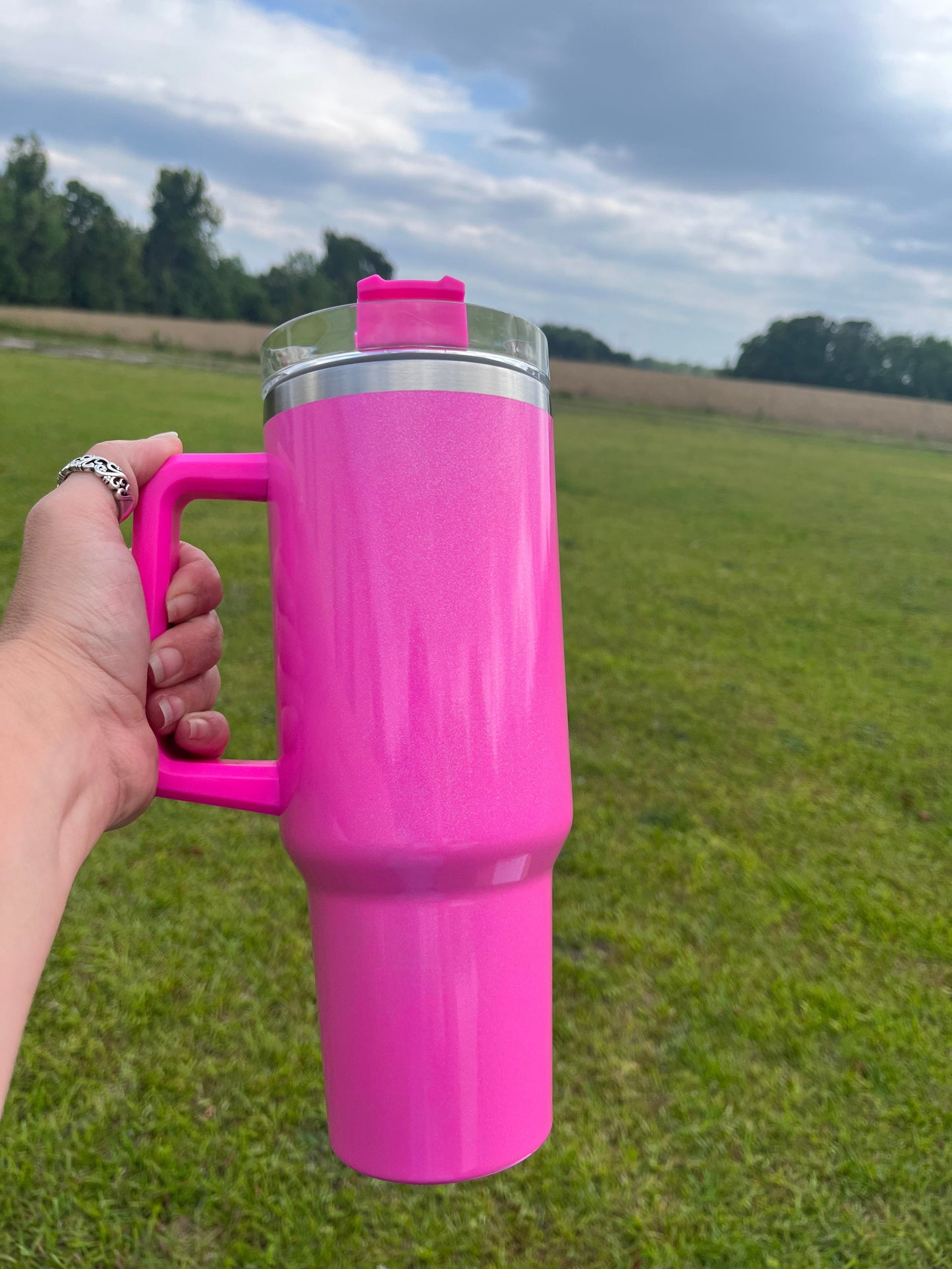 Breast Cancer Awareness Pink Ribbon word art 40oz Tumbler