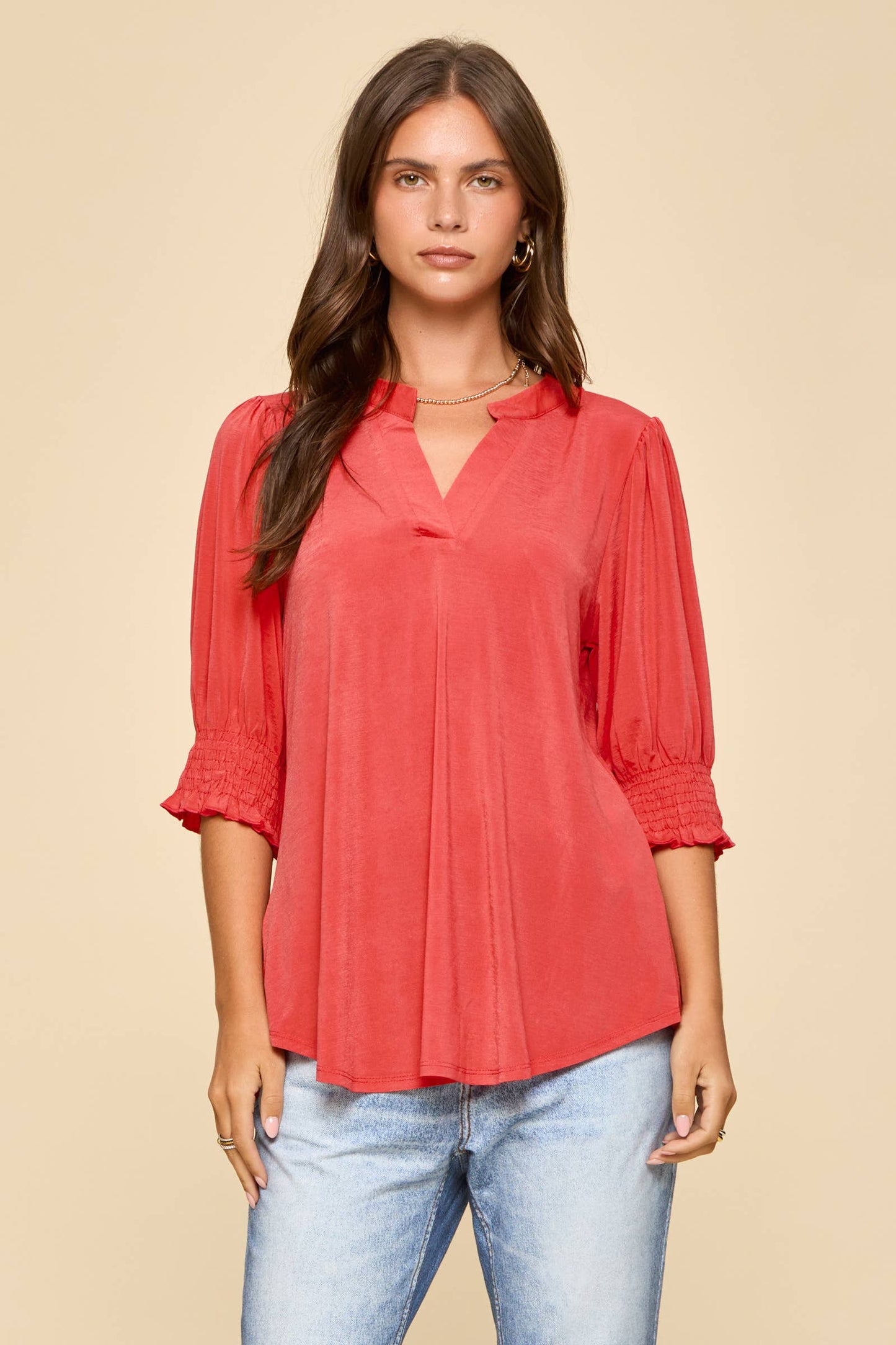 Dear Scarlett Smocked 3/4 Sleeve Lizzy Top