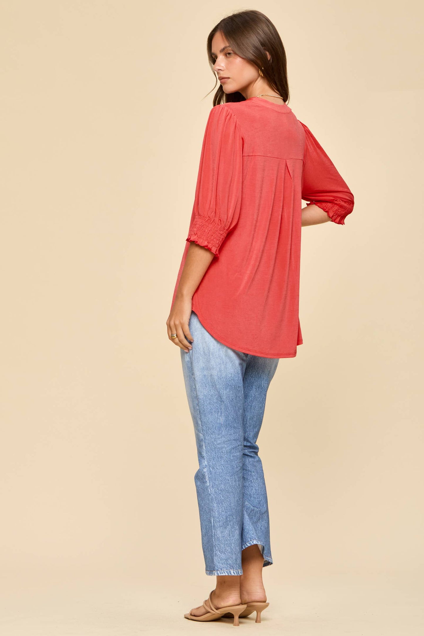 Dear Scarlett Smocked 3/4 Sleeve Lizzy Top