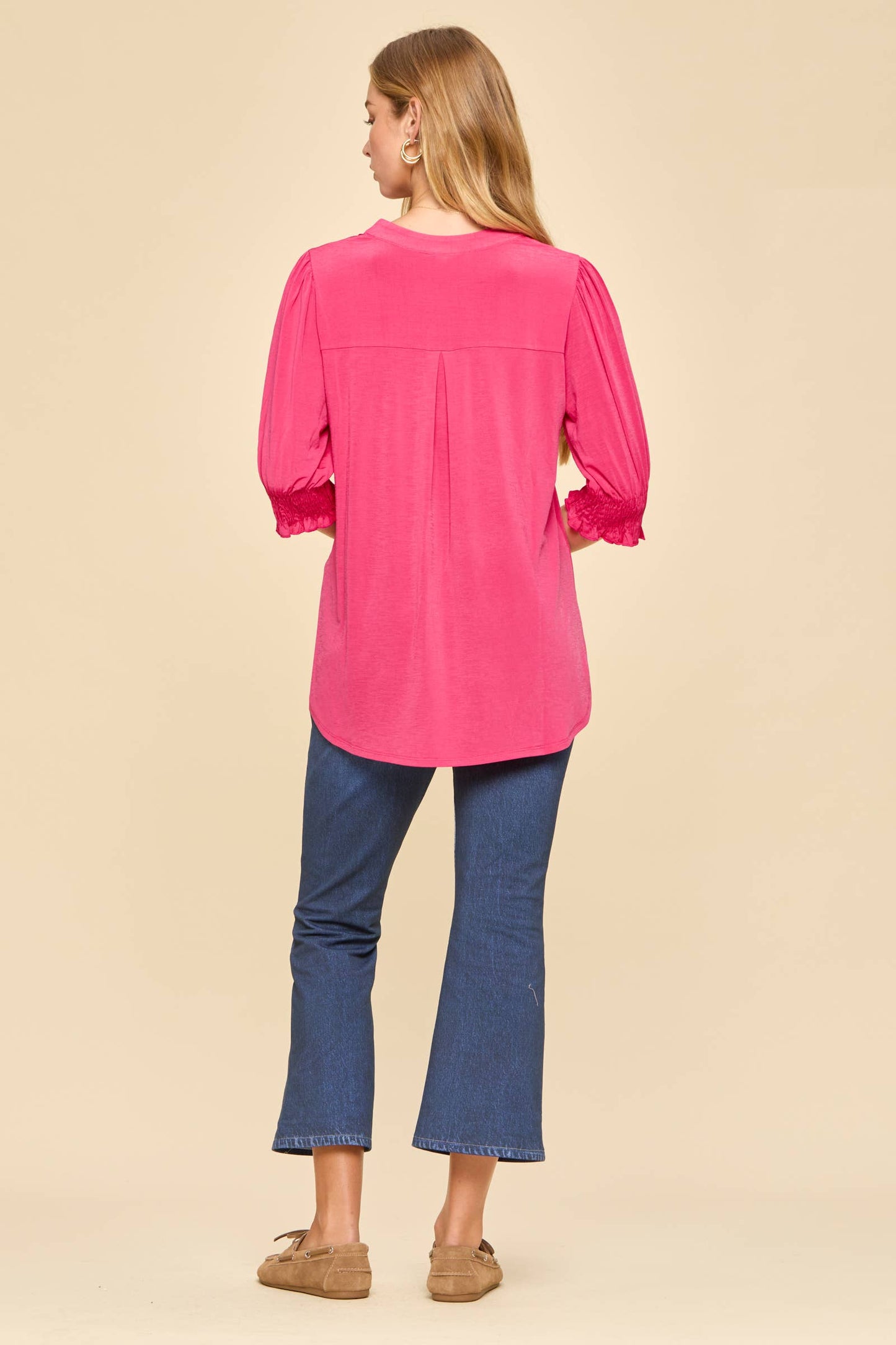 Dear Scarlett Smocked 3/4 Sleeve Lizzy Top