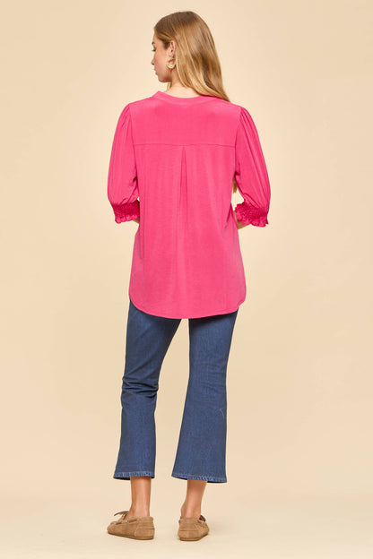 Dear Scarlett Smocked 3/4 Sleeve Lizzy Top