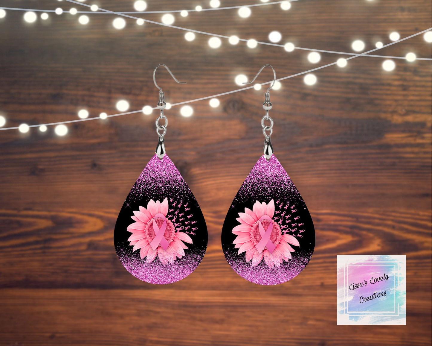 Breast Cancer Ribbon Flower earrings