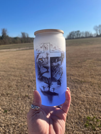 I can do all things through christ 20oz Glass Color Changing Tumbler (blue)