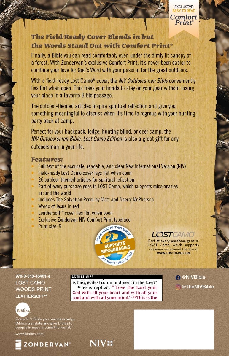 NIV Outdoorsman Bible, Lost Camo Edition, Leathersoft