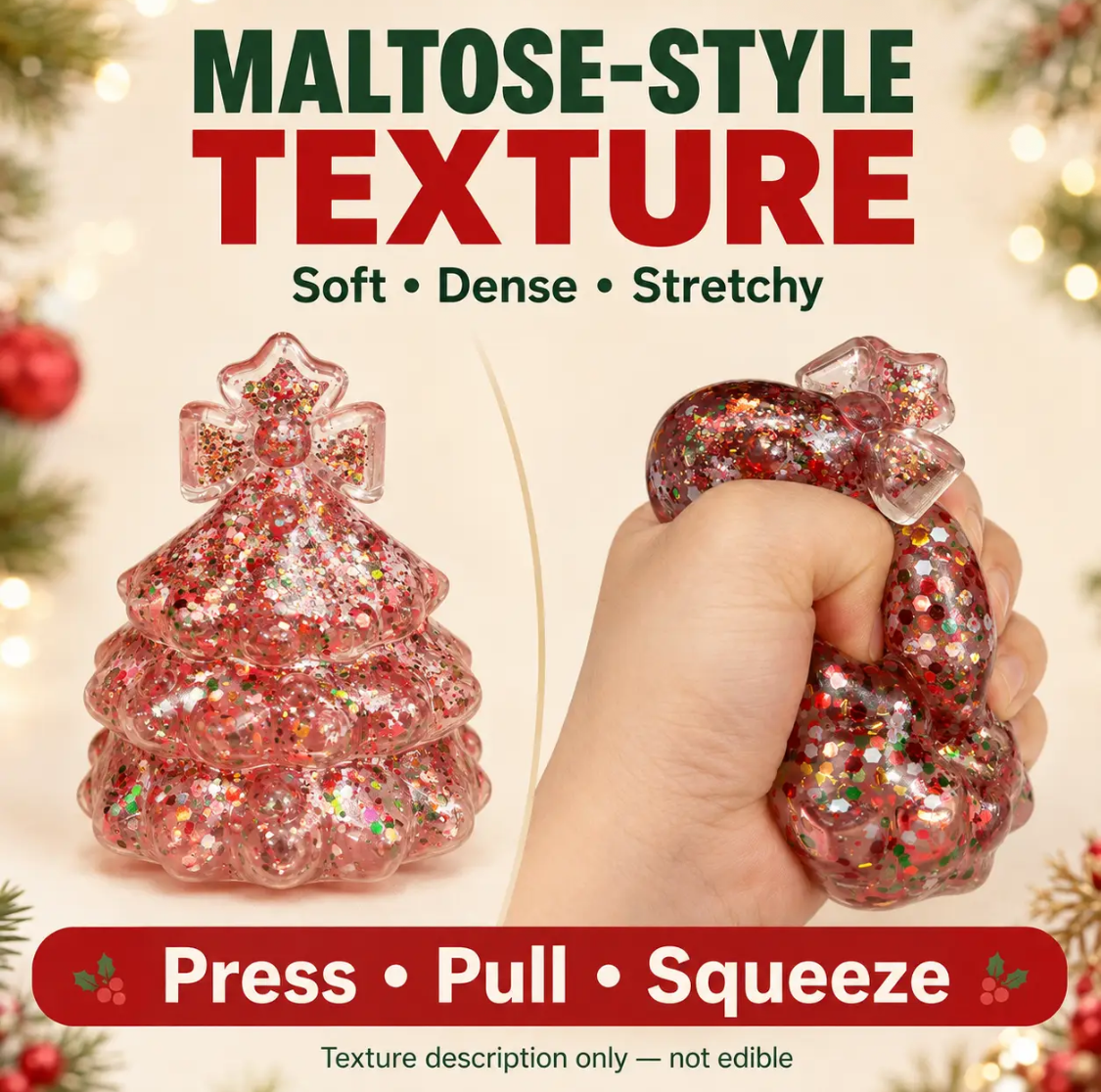 Glitter Christmas Tree Squishy Toy – Maltose-Style Sensory Fidget Toy (Pre-Order ETA Week of Sept 14)
