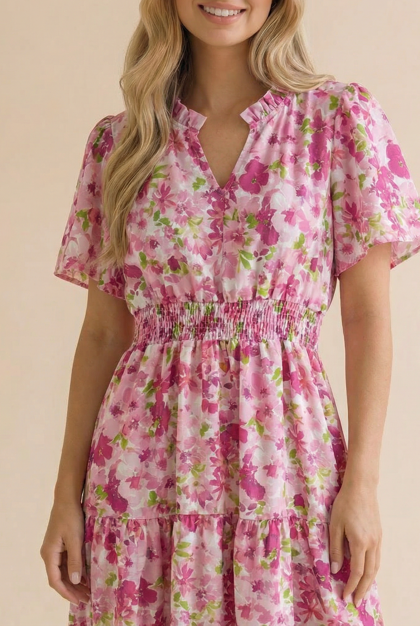 Puff Sleeve Smocked Waist Floral Maxi Dress