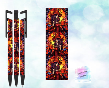 Red Stained Glass Witch Ink Pen