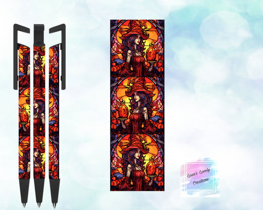 Red Stained Glass Witch Ink Pen