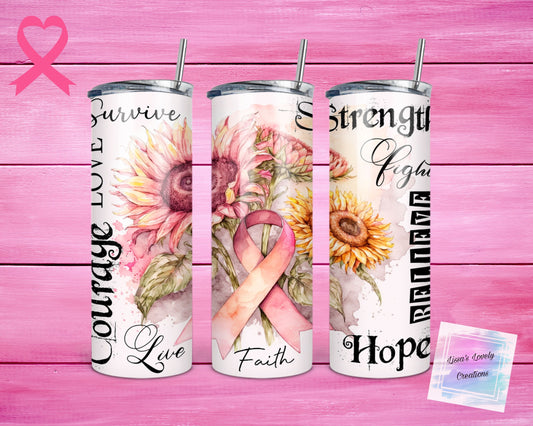 Breast cancer pink ribbon sunflower Tumbler