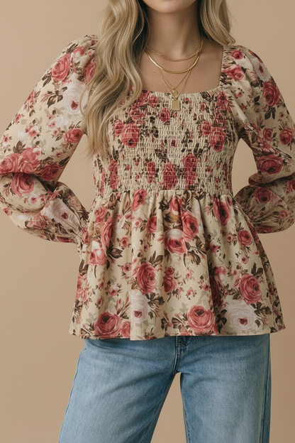 Floral V-neck Smocked Babydoll Top