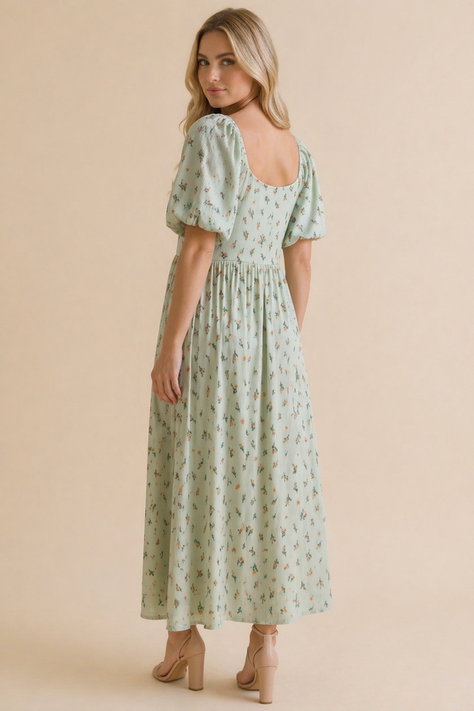 Floral Square Neck Babydoll Rib Knit Dress