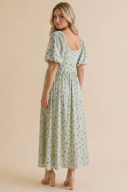 Floral Square Neck Babydoll Rib Knit Dress