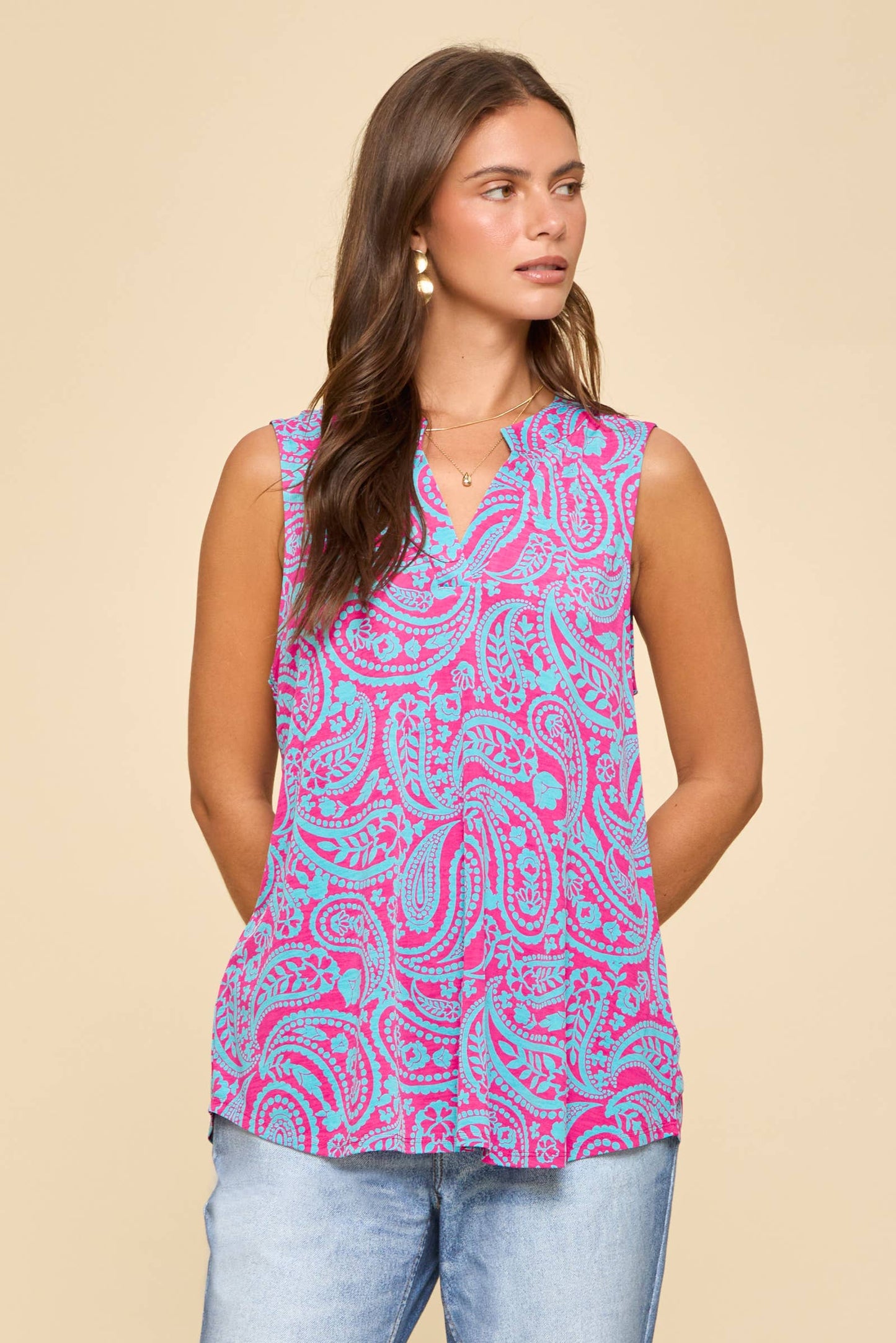 Dear Scarlett Aqua Blush Paisley Charm Tank