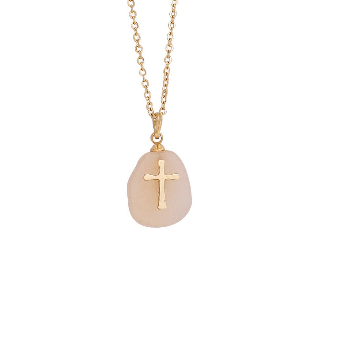 Natural Stone Stainless Steel Cross Pendant Necklace - CS