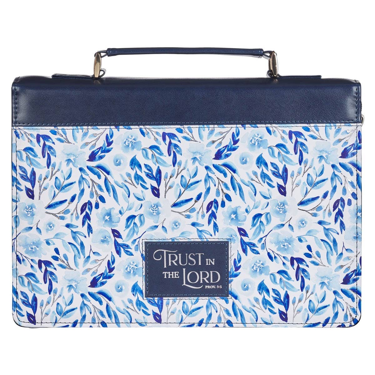 Christian Art Gifts - Bible Cover Fashion Blue Floral Trust Prov. 3:5 L