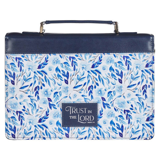 Christian Art Gifts - Bible Cover Fashion Blue Floral Trust Prov. 3:5 L
