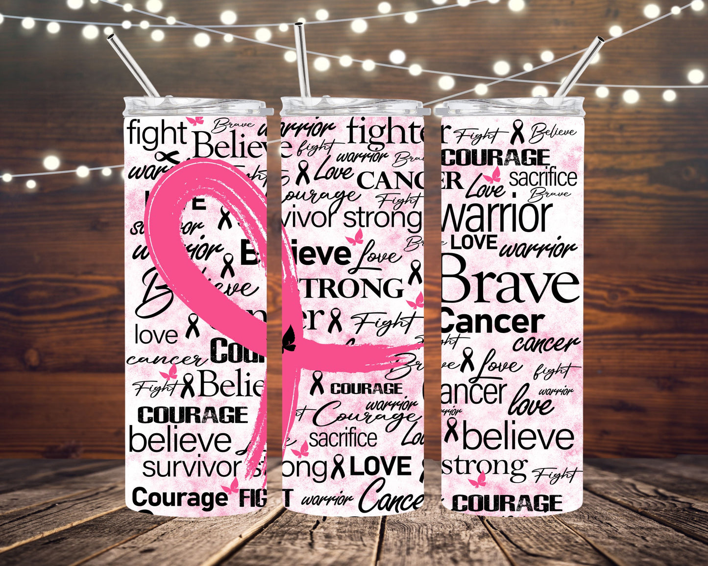 Breast Cancer Pink Ribbon word art Tumbler
