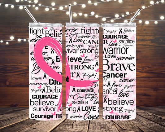 Breast Cancer Pink Ribbon word art Tumbler