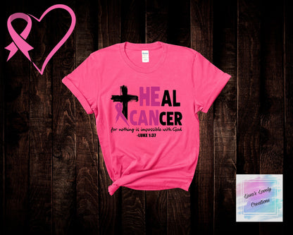 Breast Cancer Awareness Support Heal Cancer Luke 1:37 Shirt