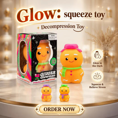 Crunchy Glow-in-the-Dark Gingerbread Glowman Squeeze Toy – Holiday Sensory Fidget (Pre-Order ETA Week of Sept 21)