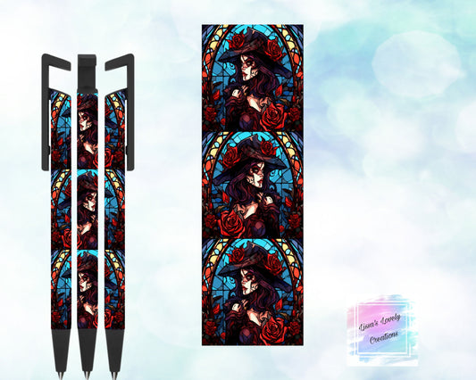 Blue Stained Glass Witch Ink Pen