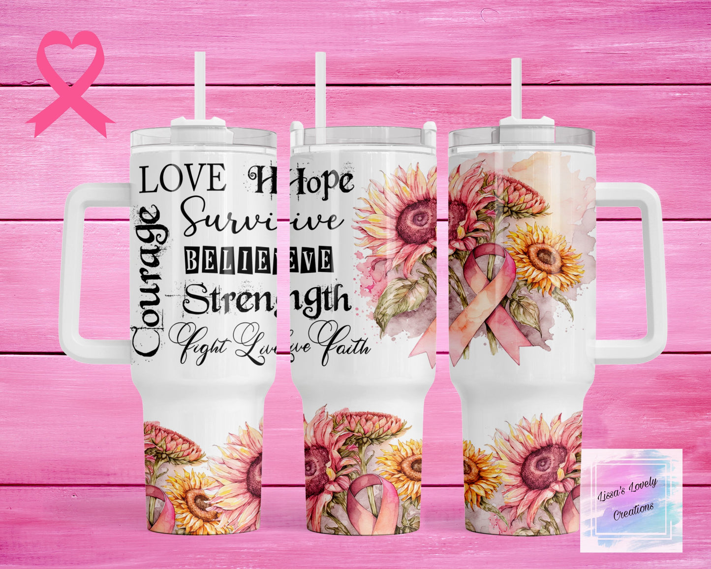 Breast Cancer Awareness Sunflower Ribbon 40oz Tumbler