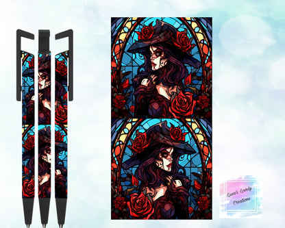 Blue Stained Glass Witch Ink Pen