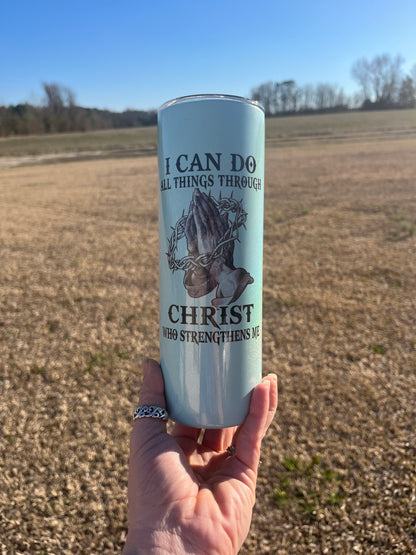 I can do all things through christ blue shimmer 20oz Tumbler