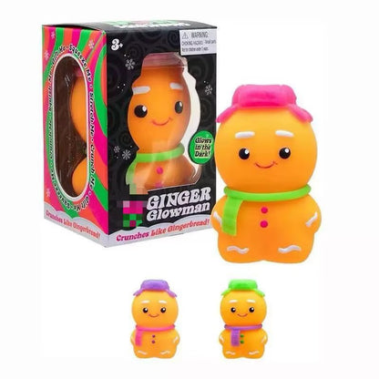Crunchy Glow-in-the-Dark Gingerbread Glowman Squeeze Toy – Holiday Sensory Fidget (Pre-Order ETA Week of Sept 21)