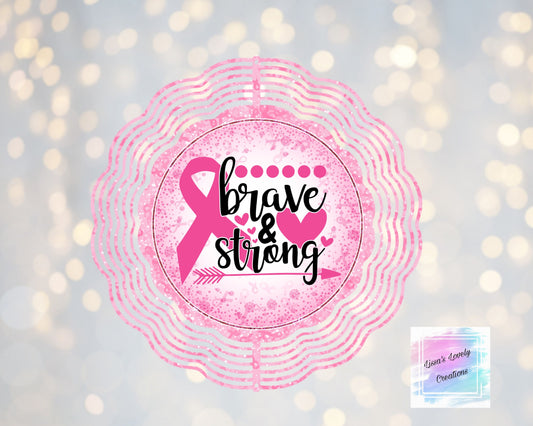 Breast Cancer Awareness Brave And Strong Light pink wind spinner