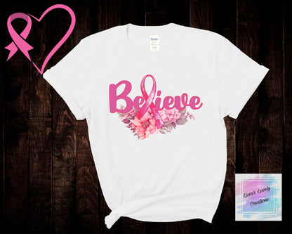 Breast Cancer Awareness Believe Floral Shirt