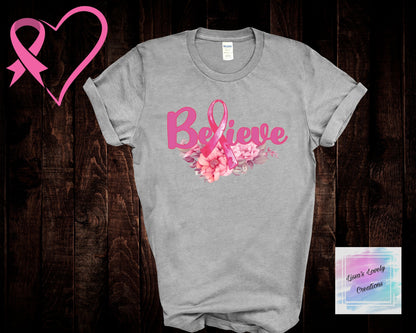 Breast Cancer Awareness Believe Floral Shirt